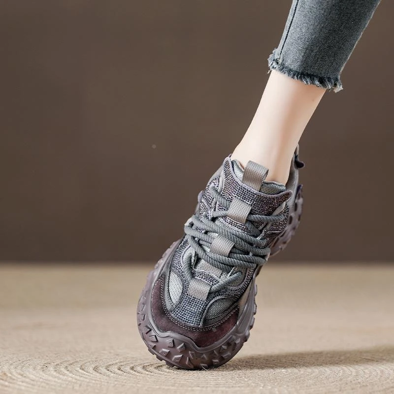 欧洲站厚底增高拼色老爹鞋女2025秋季新款榴莲底轻便软底运动鞋女