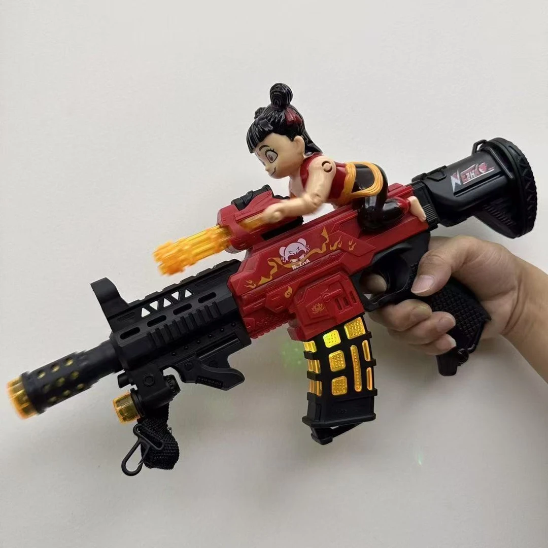 新款儿童哪吒电动玩具声光枪男孩仿真冲锋枪发光宝宝哪吒玩具枪