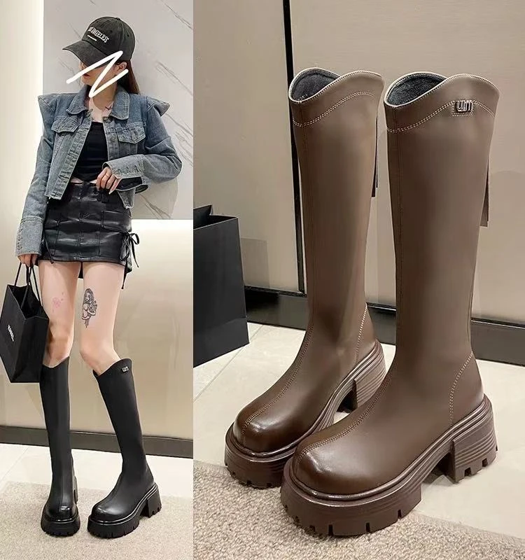 【GJ专属】长筒靴女2024厚底单靴不过膝高筒骑士瘦瘦靴配裙子长靴