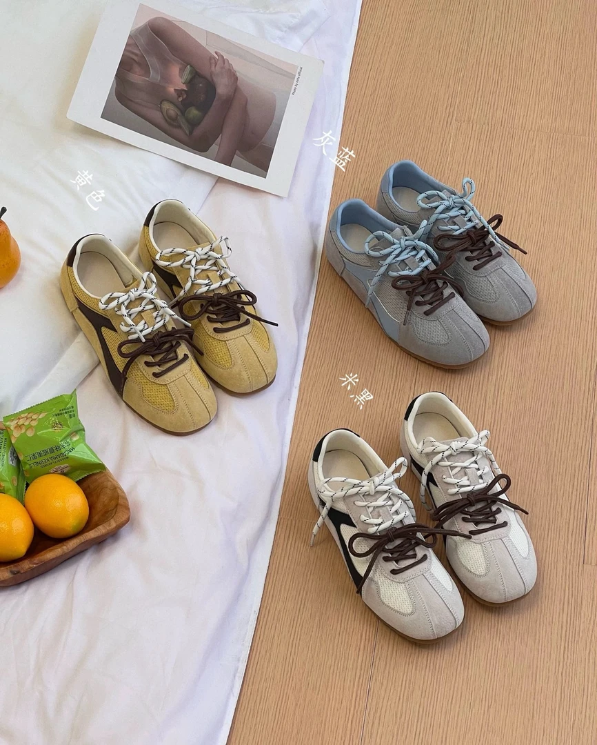 爆款韩系小众复古德训鞋女2025春季新款平底内增高板鞋运动阿甘鞋