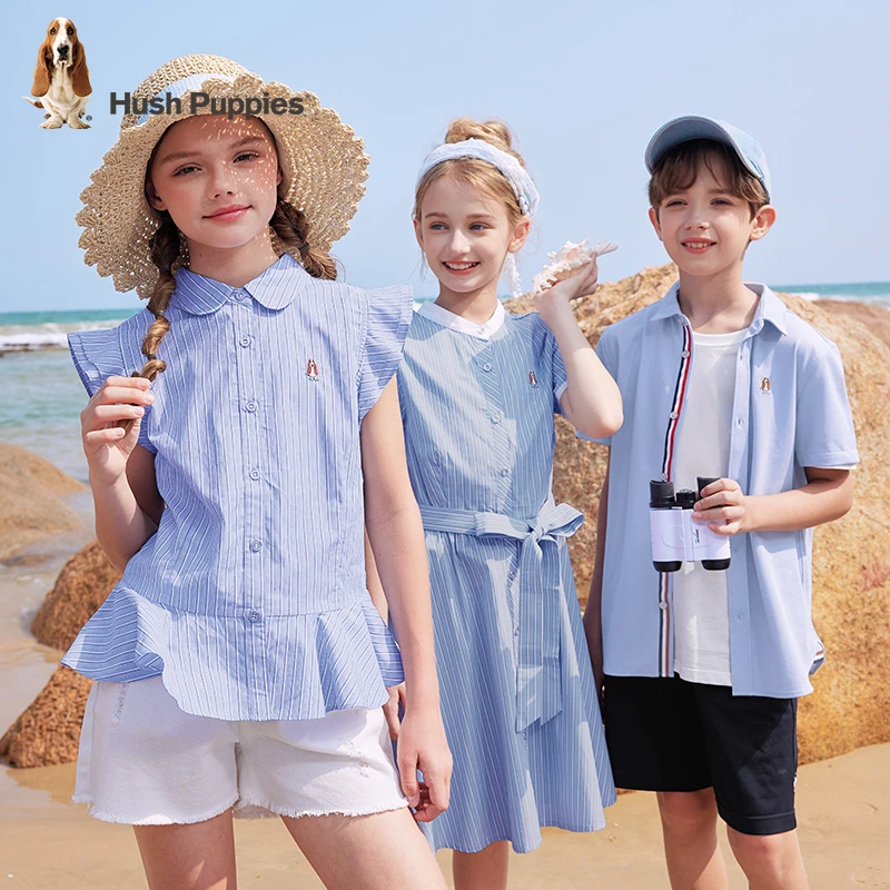 【女童条纹小衫】暇步士童装2025夏季新款文艺女孩夏日条纹衬衫