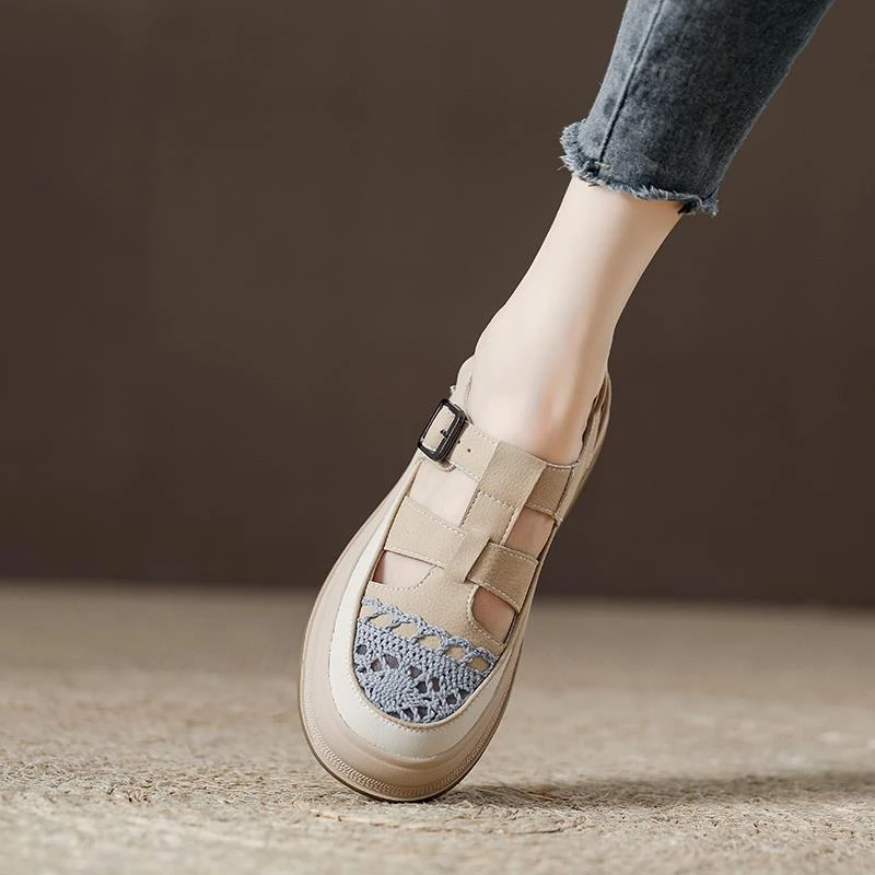 真品复古包头罗马凉鞋女2025夏季新款厚底百搭镂空透气休闲运动鞋