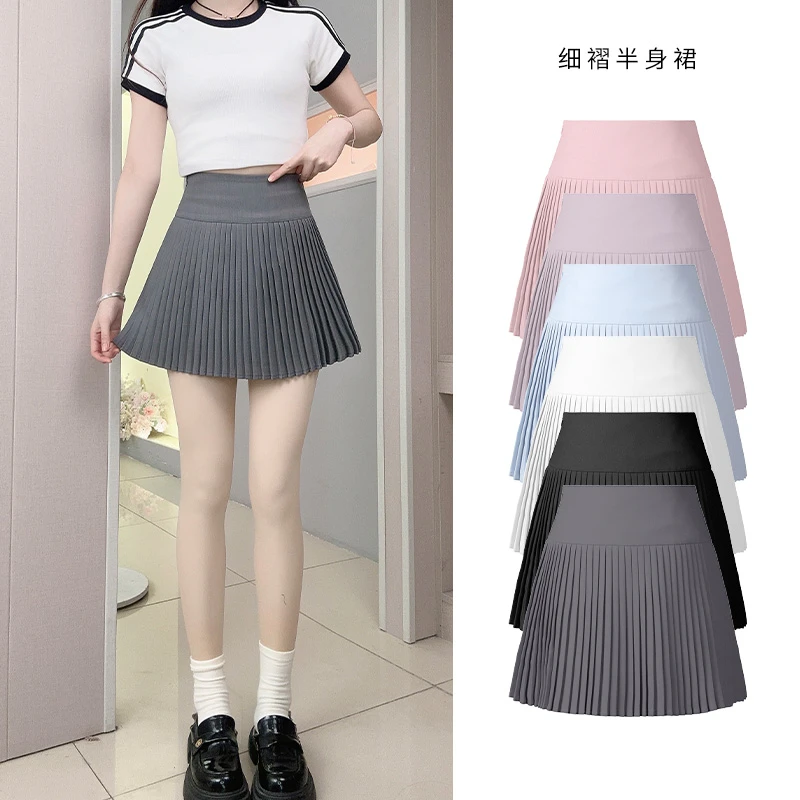 2025四季新款白色短款裙子女装防走光小白裙百褶短裙A字半身裙