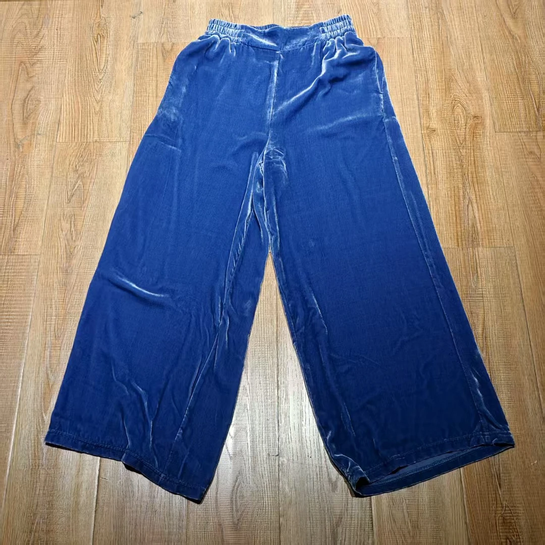 微瑕【黛蓝丝绒裤】新中式平整腰潮流百搭丝绒裤665036