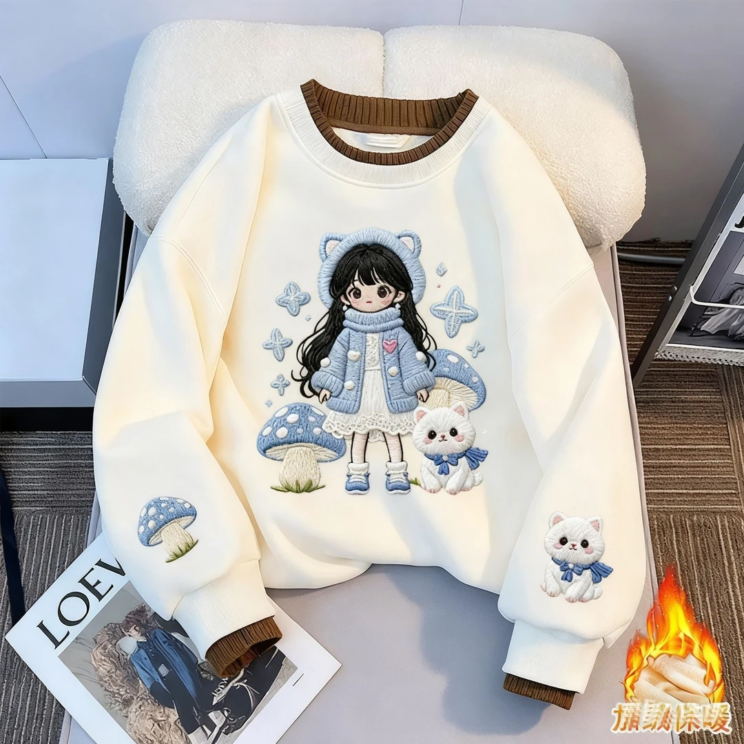 女童圆领卫衣2025新款儿童休闲印花上衣女孩秋季洋气百搭长袖衣服