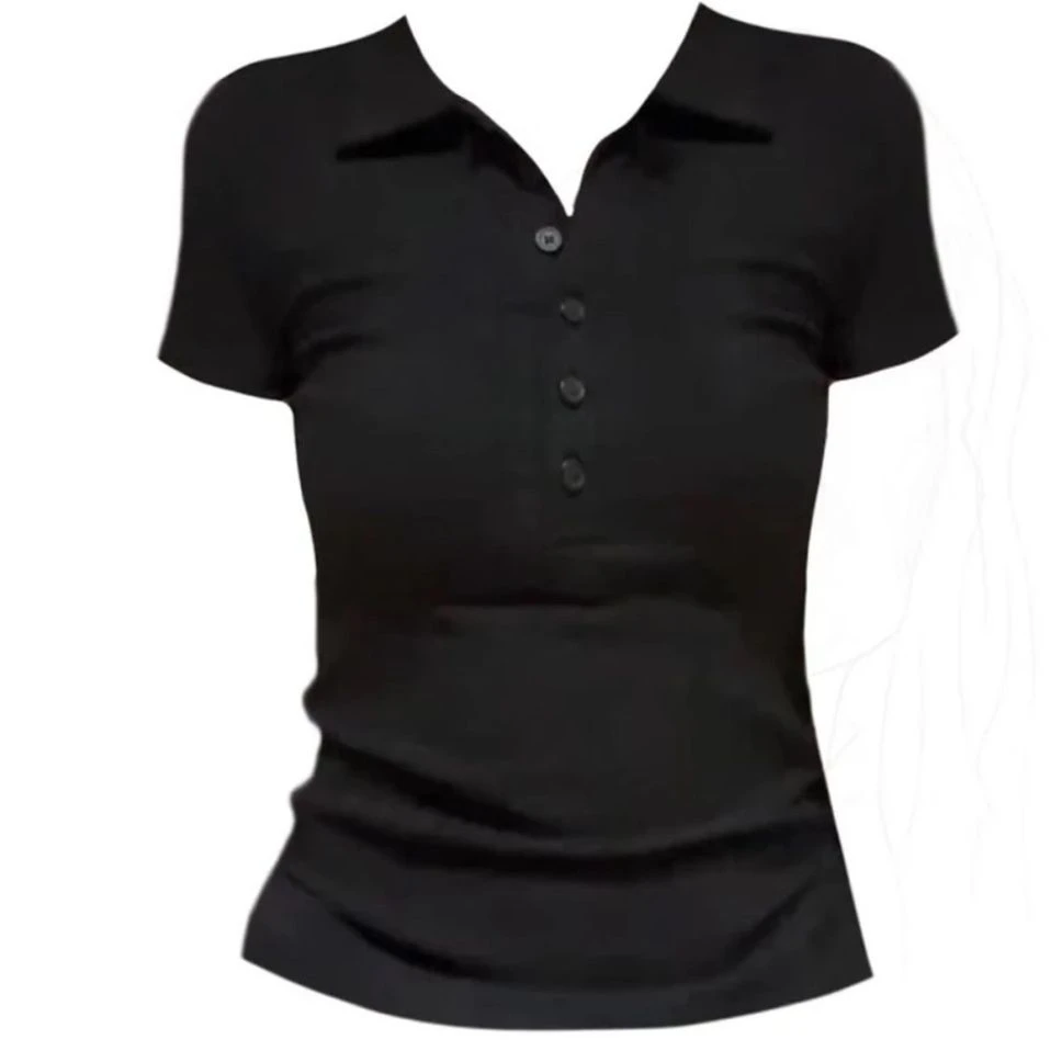 胖珊家纯欲紧身POLO衫气质少女辣妹短袖修身 显瘦T恤设计感25016