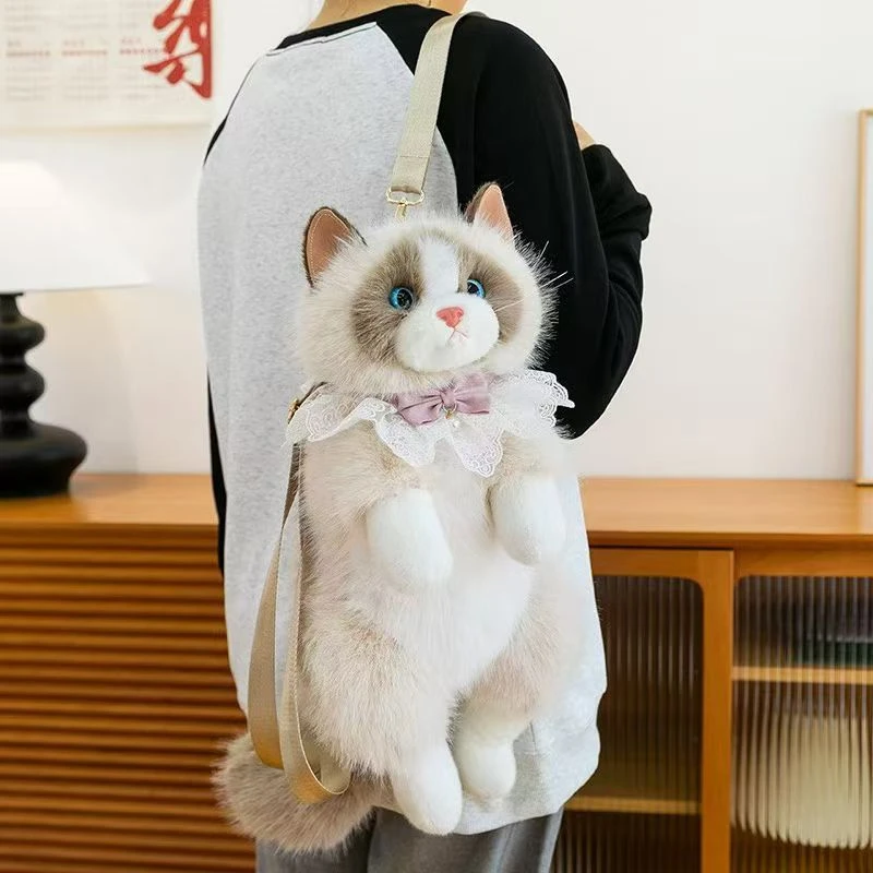 （双肩包包）可爱猫咪双肩包创意围巾款会叫的布偶猫咪毛绒玩具