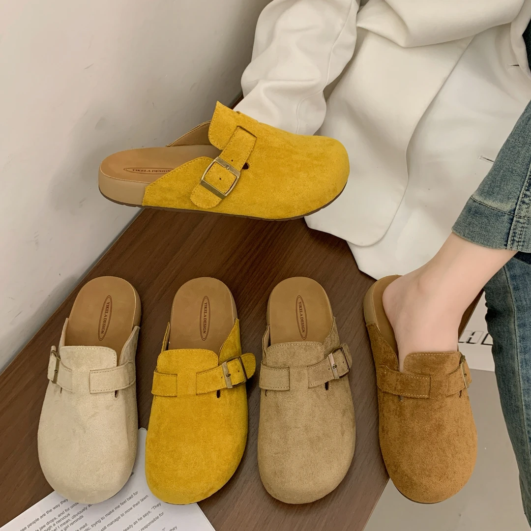 3cm平底包头勃肯女秋夏季外穿休闲厚底女鞋配裙子懒人鞋百搭拖鞋