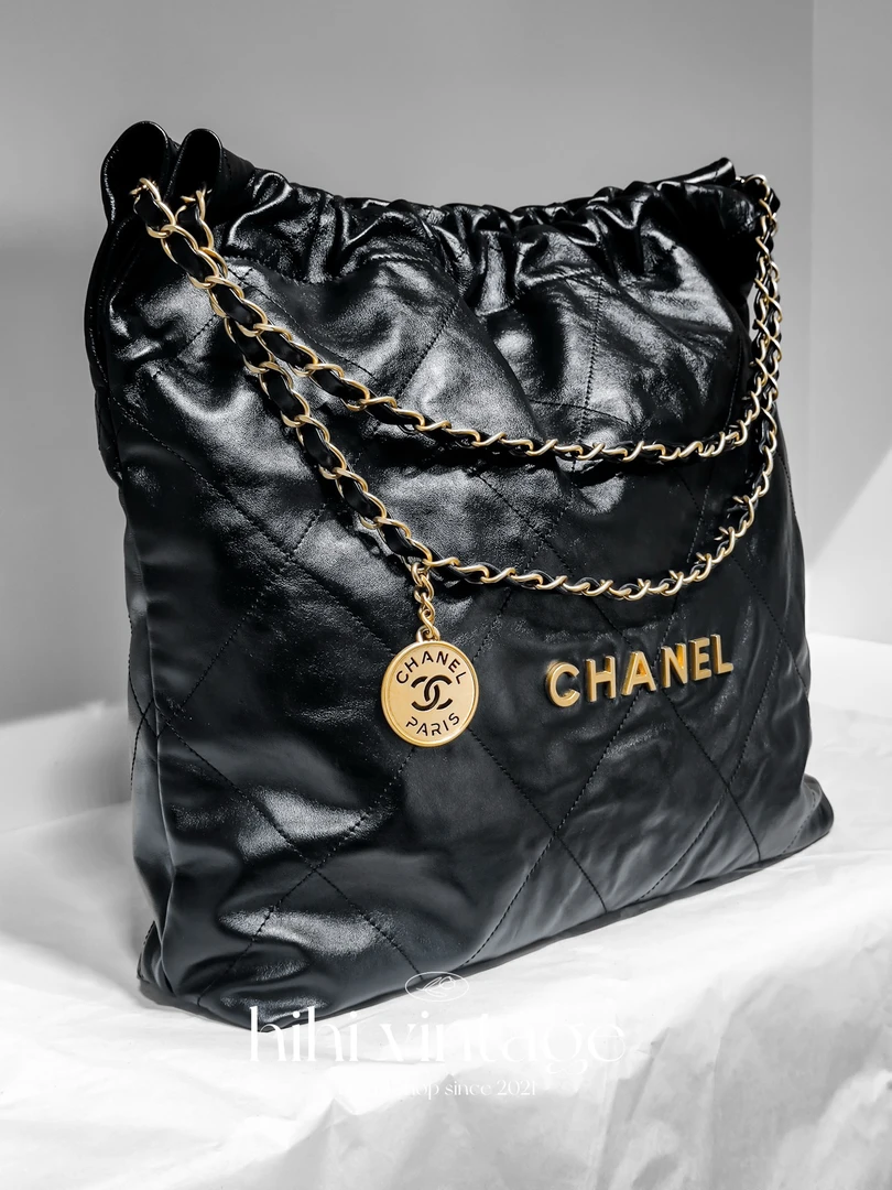 99新 Chanel/香奈儿 Chanel 黑金中号22bag 芯片款 一店