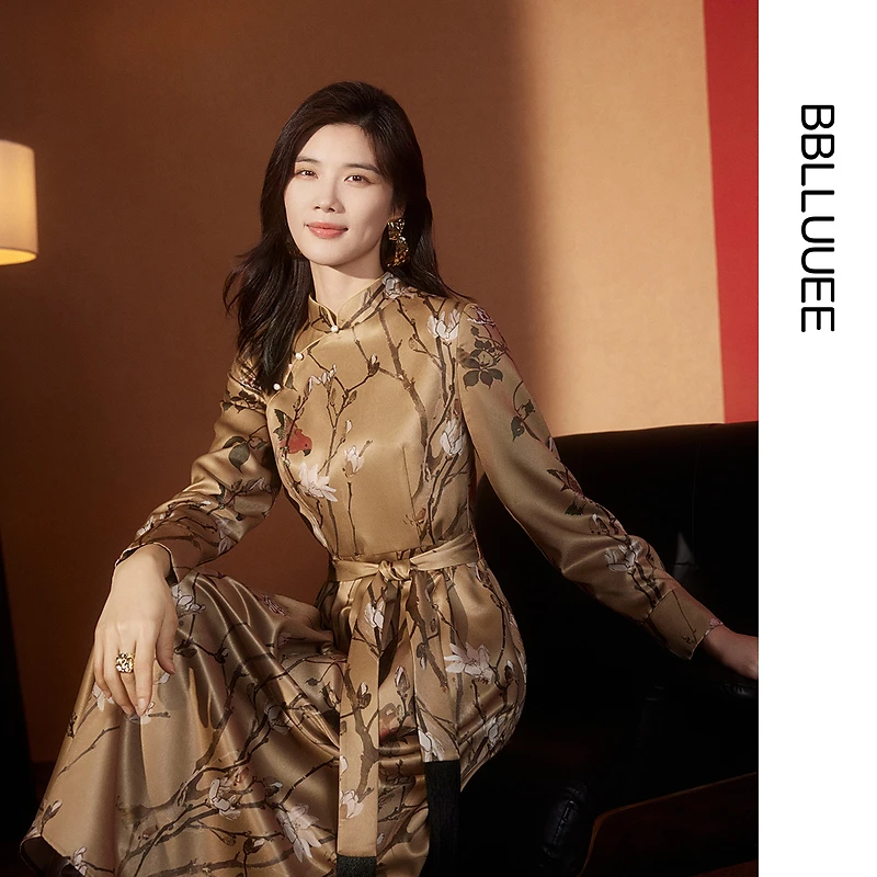 【燕子专属】【改良国风印花裙】BBLLUUEE粉蓝衣橱2025春装新款光感流