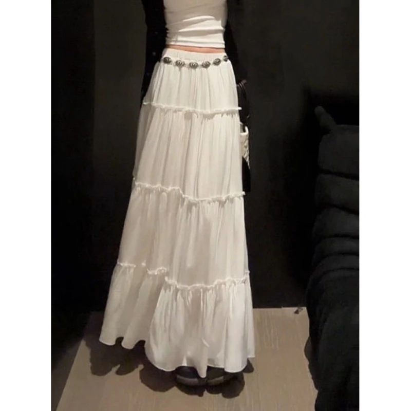 被惊艳到了！漂亮白色半身裙女高腰遮胯显瘦中长款百搭蛋糕裙伞裙