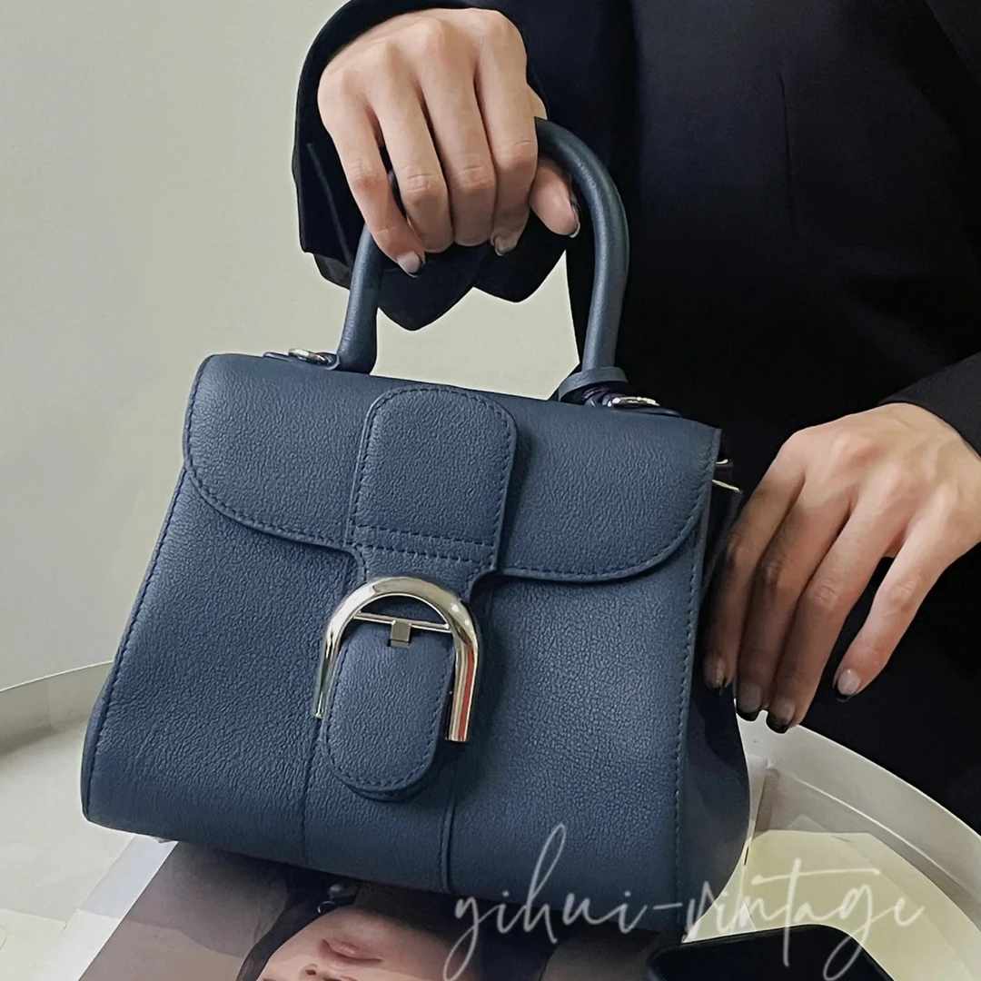 99新 Delvaux/德尔沃 德尔沃brilliant 小号 深蓝色银扣斜挎包