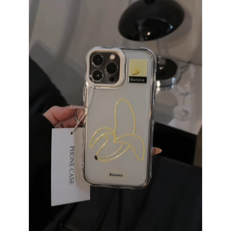 线条香蕉适用苹果16pro波纹iPhone15果冻手机壳可爱16e卡通14plus