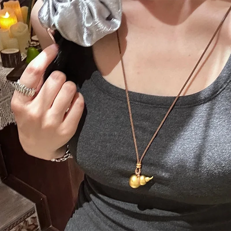 铜合金布艺项链  绳子款实心葫芦项链女百搭福禄毛衣链高级感饰品