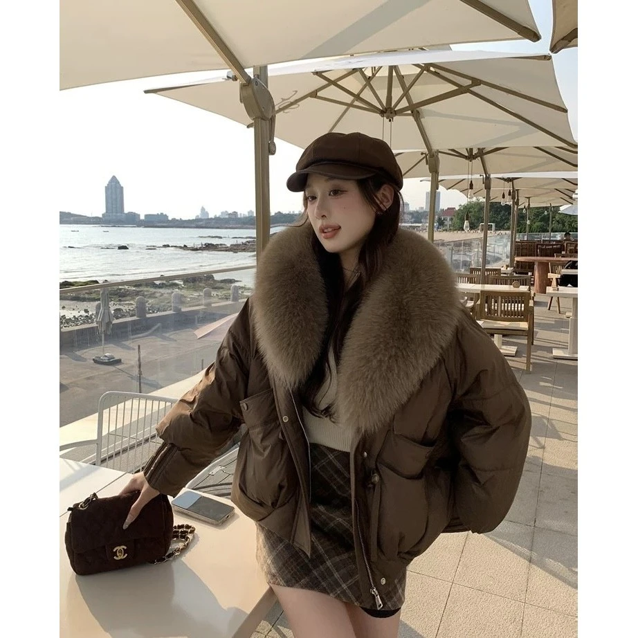 【艺菲专属】2025冬季新款反季棉服女短款洋气减龄宽松棉衣女大毛领