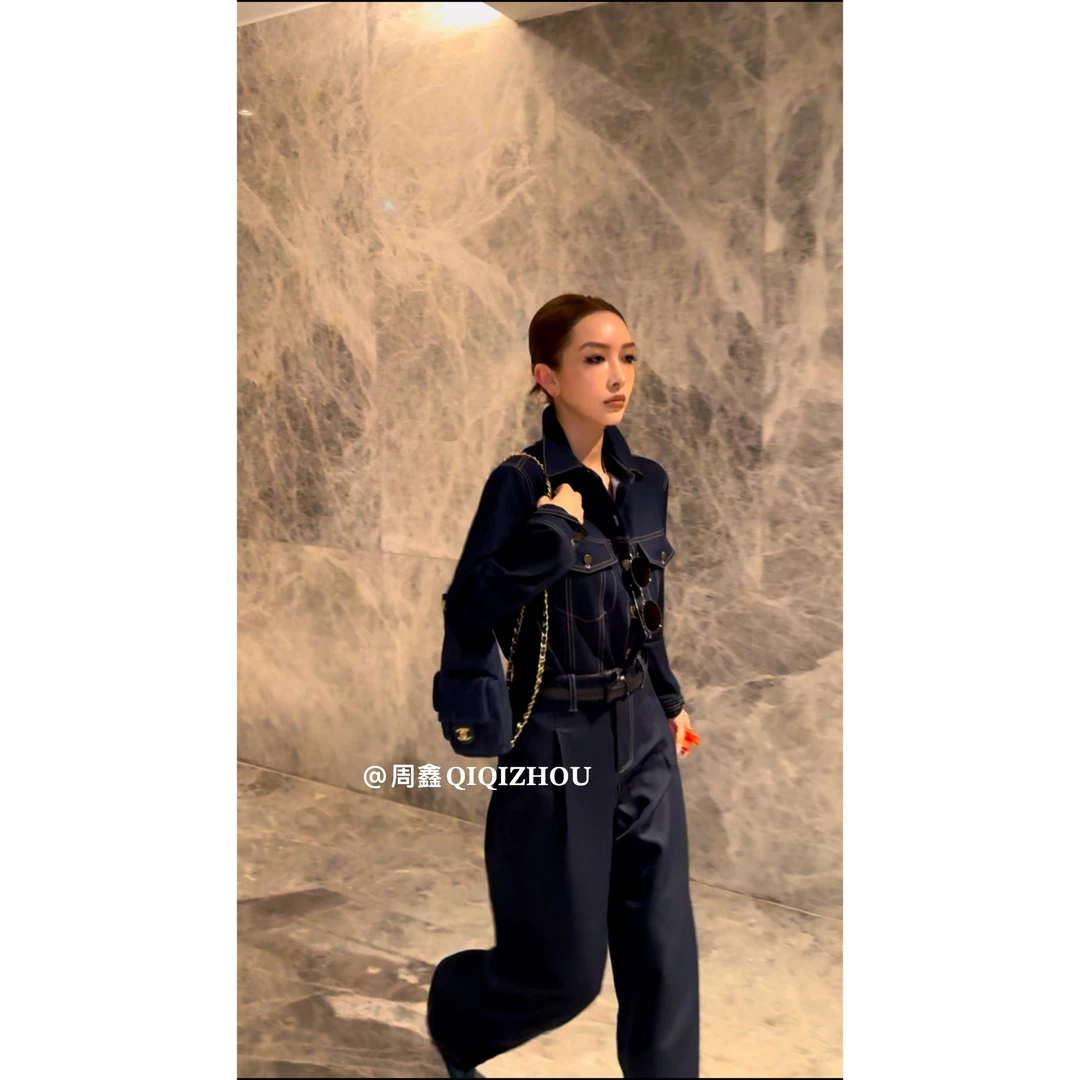 【QIQIZHOU】定制复古高腰明线牛仔套装（盗图必究）