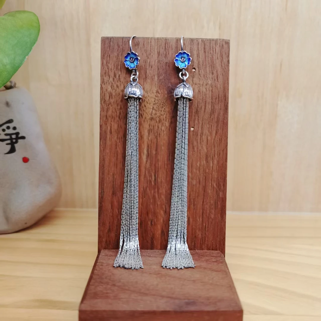 925银耳饰 925银长流苏耳环女复古宫廷风银饰时尚耳坠约12克