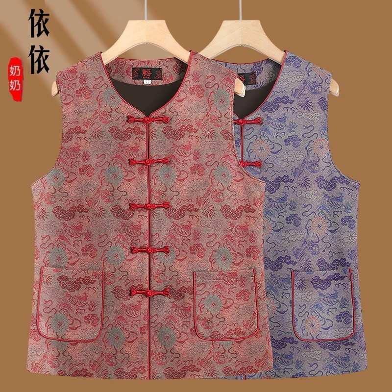 2025春季新款新中式国风妈妈马甲女宽松显瘦百搭提花叠穿外套上衣