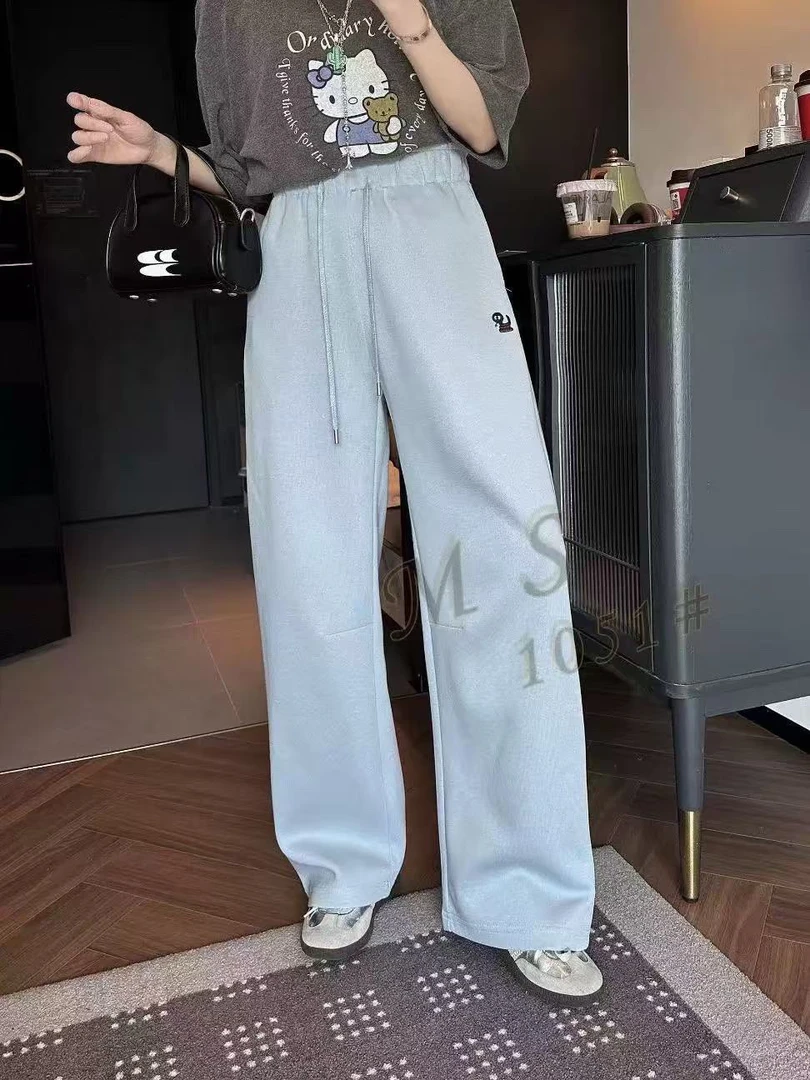 1051裤长102春季糖果色松紧腰三角标休闲卫裤时尚弯刀设计