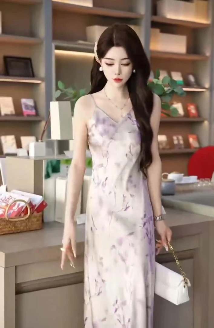 8030新款醋酸百搭温柔风修身吊带连衣裙子