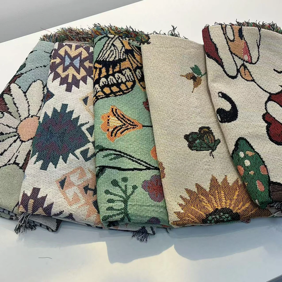 【沙发巾】多彩棉麻沙发巾四面流苏款80*160cm 随机花色