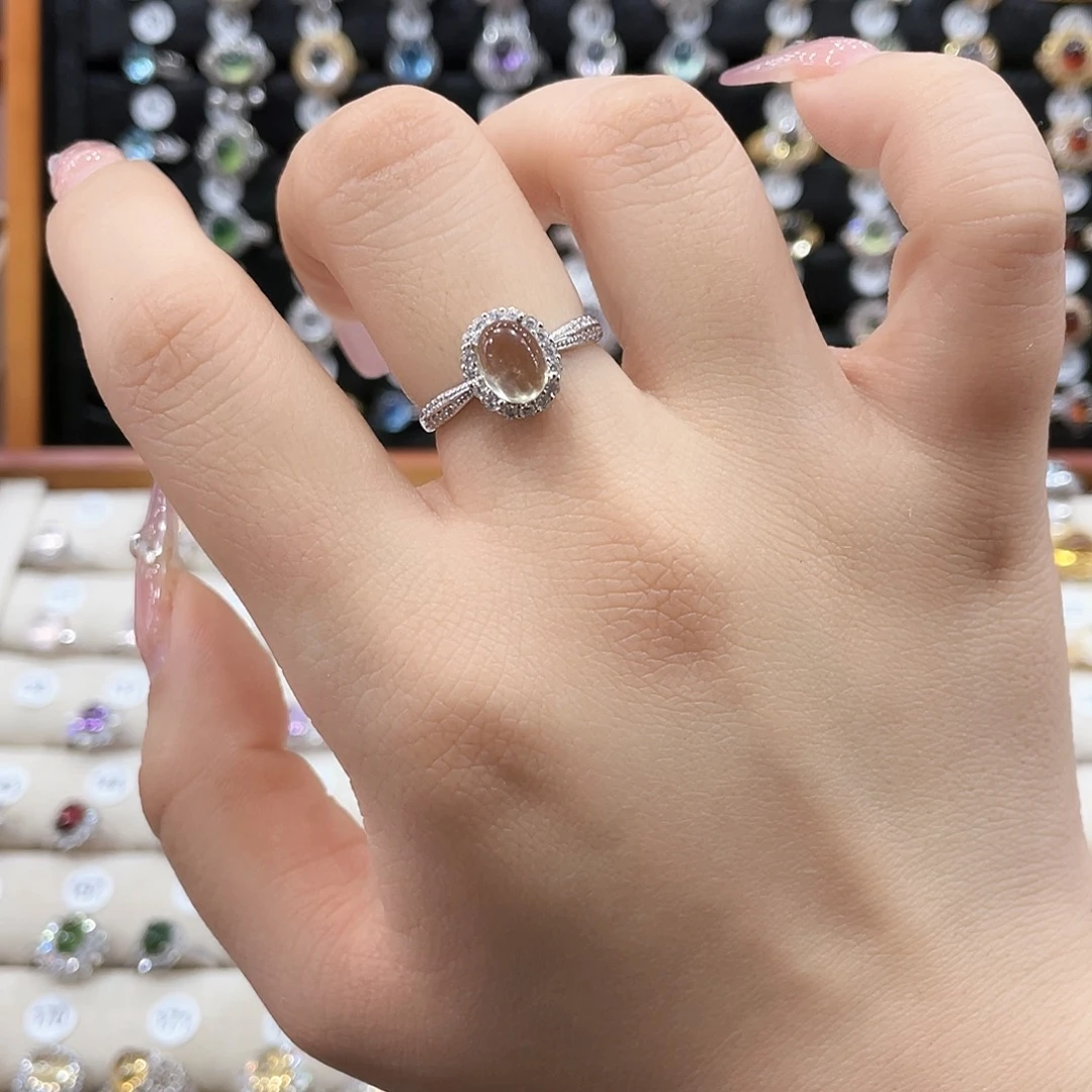 黄晶戒指女款银S925镶嵌