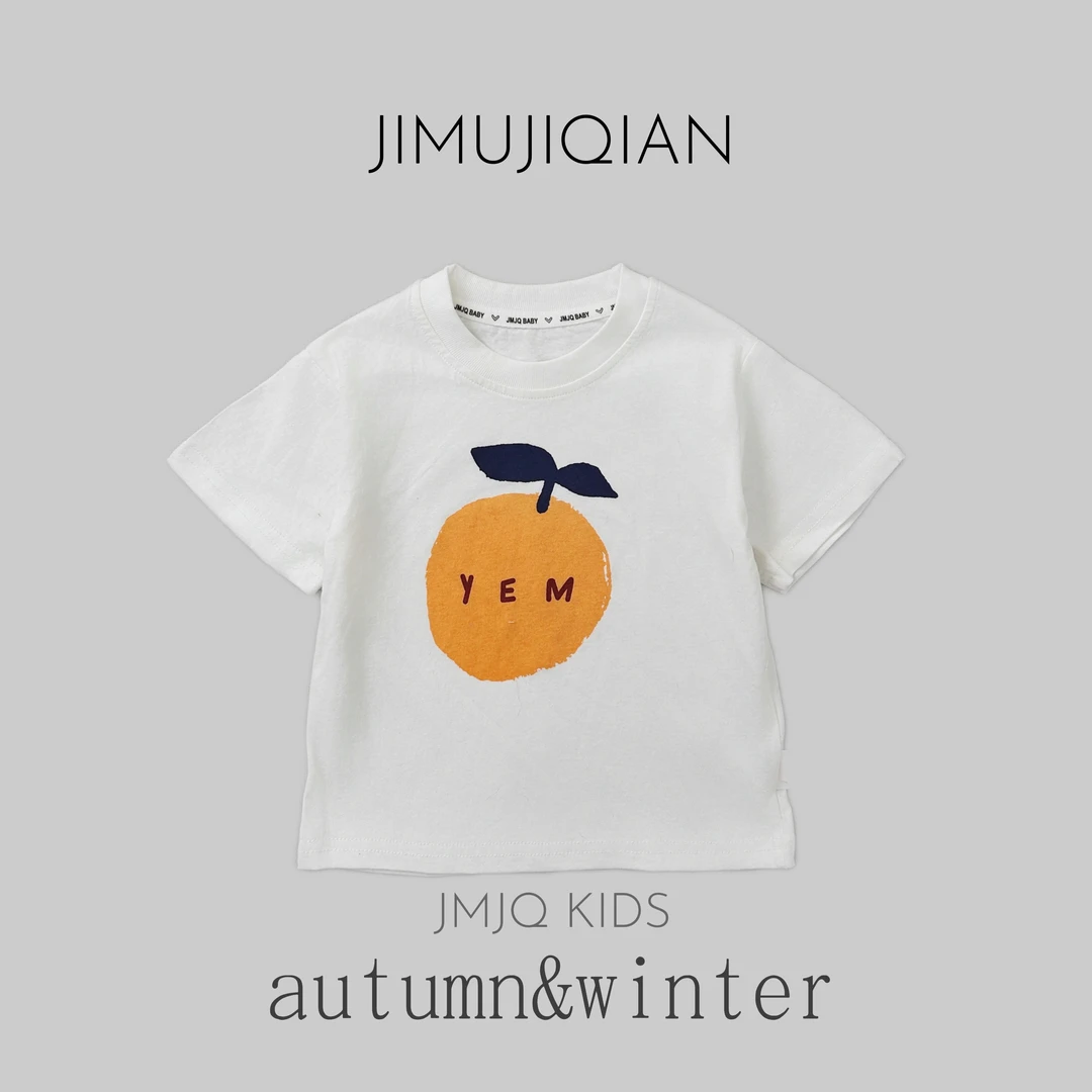 JMJQ夏季儿童百搭宝宝夏款半袖时尚圆领印橘子休闲T恤20611