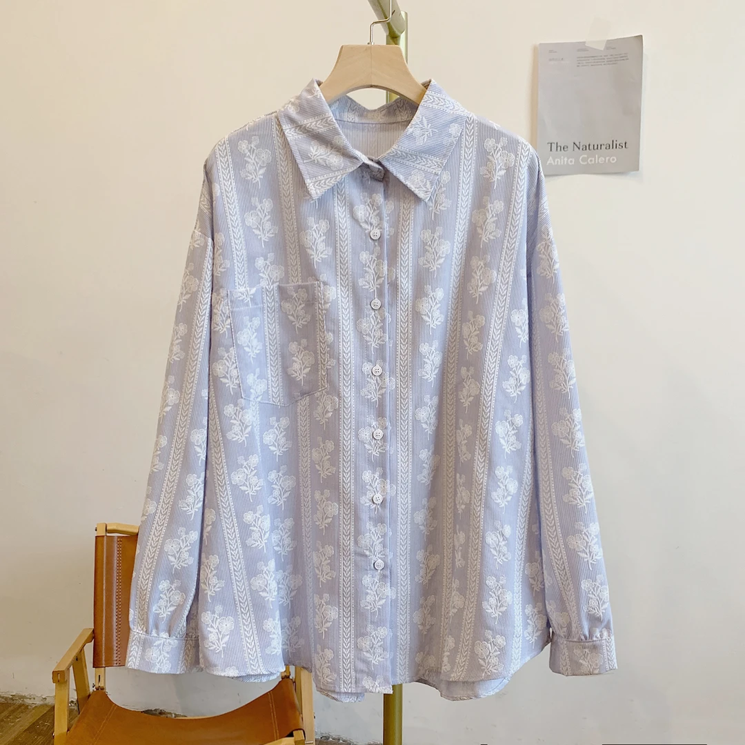 罗兰C4718植绒印花单口袋全开扣翻领衬衫