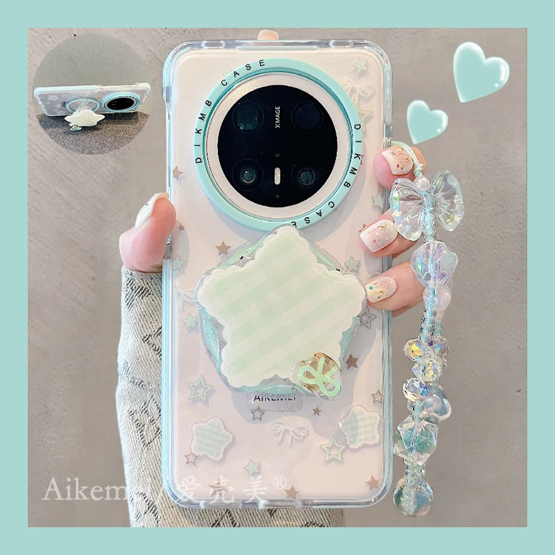 适用华为mate70pro+手机壳二合一星星Mate60pro+蝴蝶结磁吸支架女