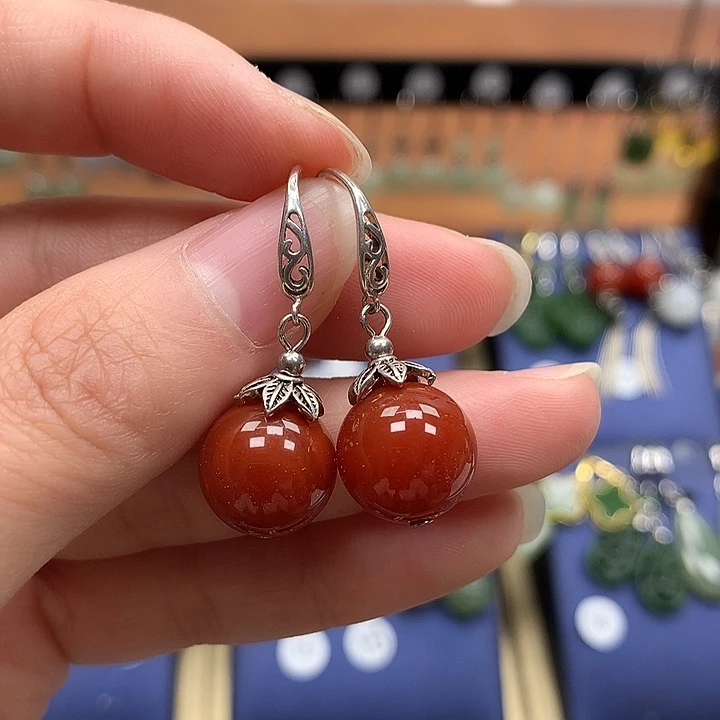 玛瑙/玉髓银S925镶嵌耳环12左右