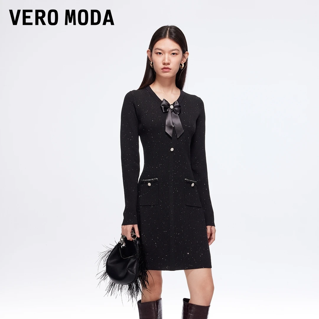 Vero Moda连衣裙【蝶舞星海】秋冬新款可拆卸蝴蝶结小香风325446012