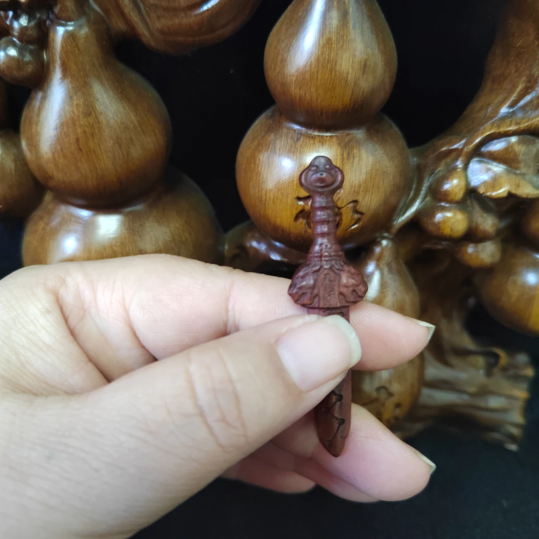 枣木六星七星雨渐耳天师小剑双面雕刻手把件吊坠挂件钥匙扣配饰
