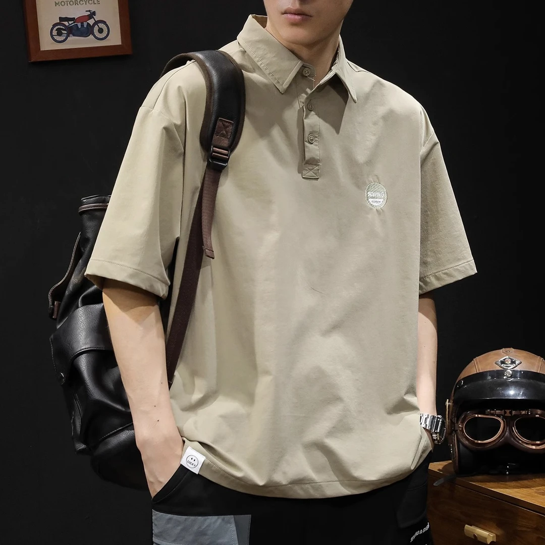 美式复古夏季薄款冰丝短袖polo衫男宽松山系户外速干半袖体恤上衣