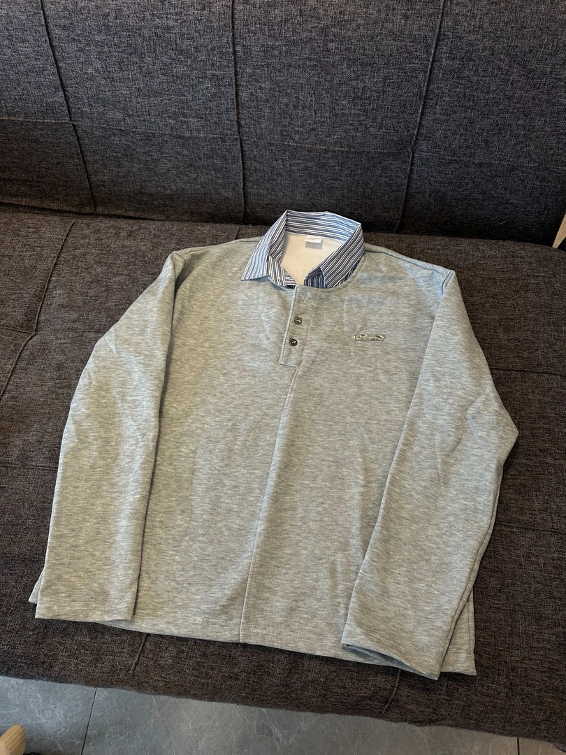 Z09 假两件撞色拼接衬衫领卫衣男女长袖翻领宽松情侣款设计感上衣