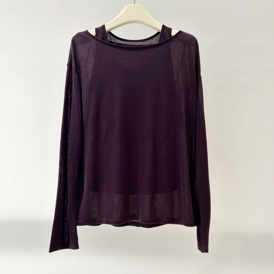 艾家同款2025夏秋新款休闲慵懒风宽松长袖针织衫纯色两件套63106