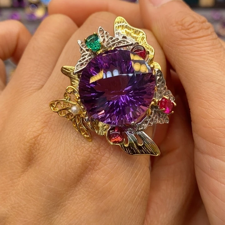 水晶戒指银S925镶嵌天然水晶戒指