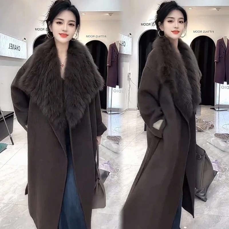 2025冬季新款老钱风大毛领呢子大衣女时尚高级感洋气显瘦毛呢外套