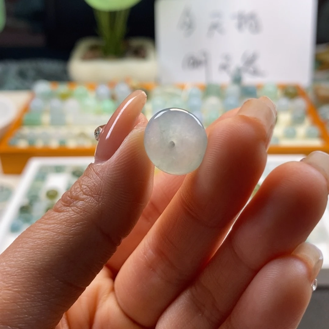 翡翠散珠天然翡翠平安扣13.8×4.1