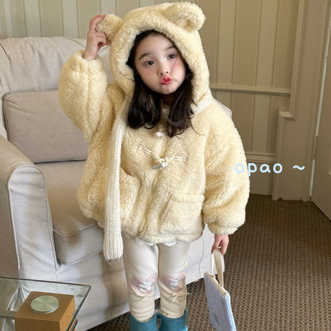 Opao 25秋冬 女童连帽拉链毛毛外套8051 爱心加绒打底裤8113