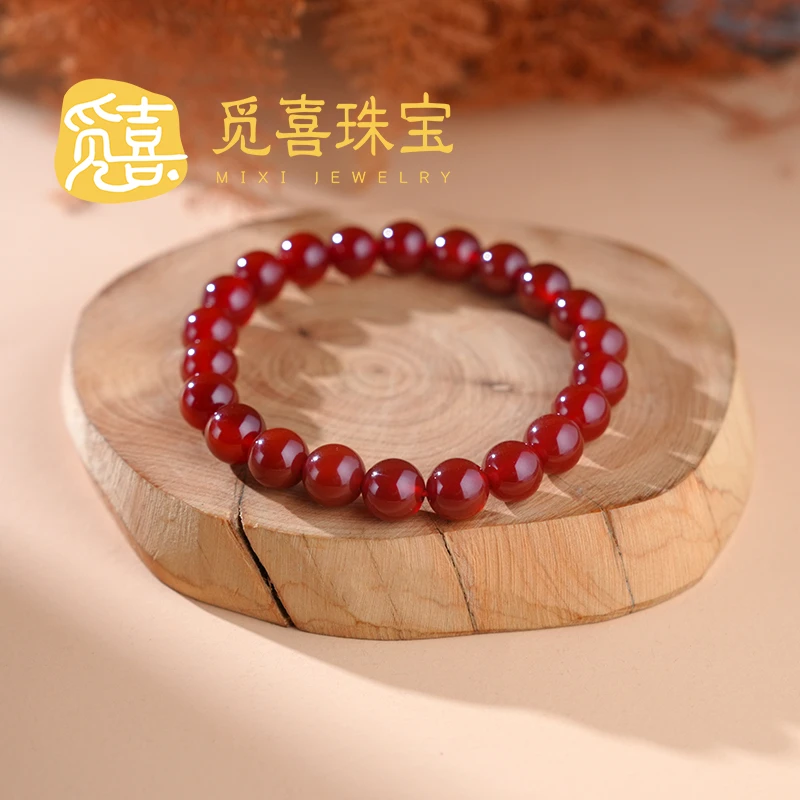 经典红玛瑙百搭气质素圈手串8mm-MX168