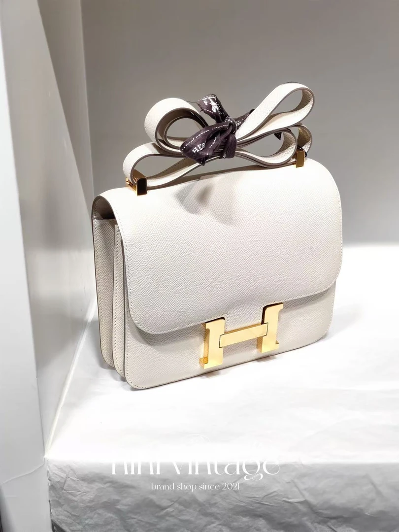 99新 Hermes/爱马仕 HIHI/奶昔白金扣康康24 Y刻单肩包/17984562