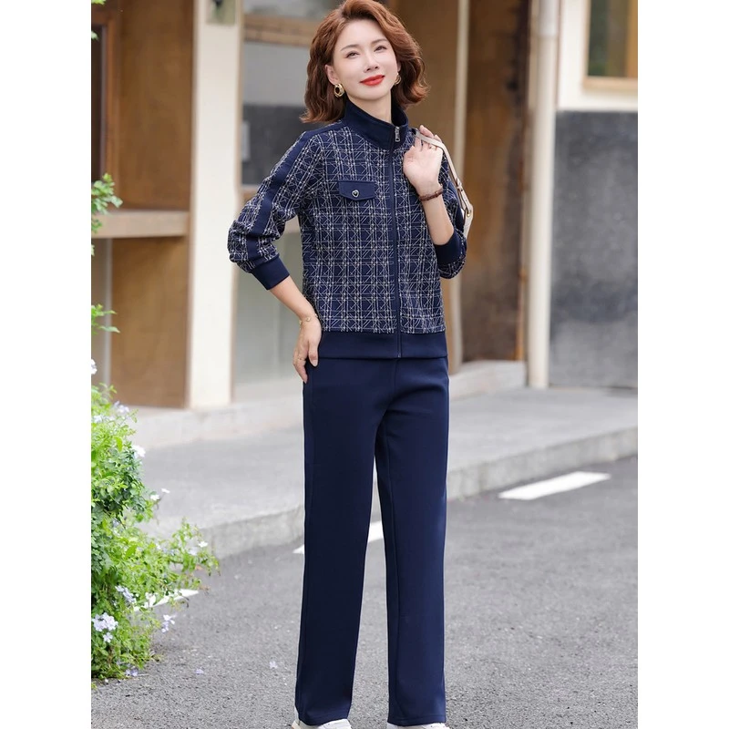 皮尔卡丹妈妈秋装时尚套装女2025新款中老年女装休闲短外套春秋运