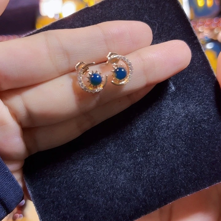 蓝珀银S925镶嵌珠宝奇石多米尼加蓝珀耳钉