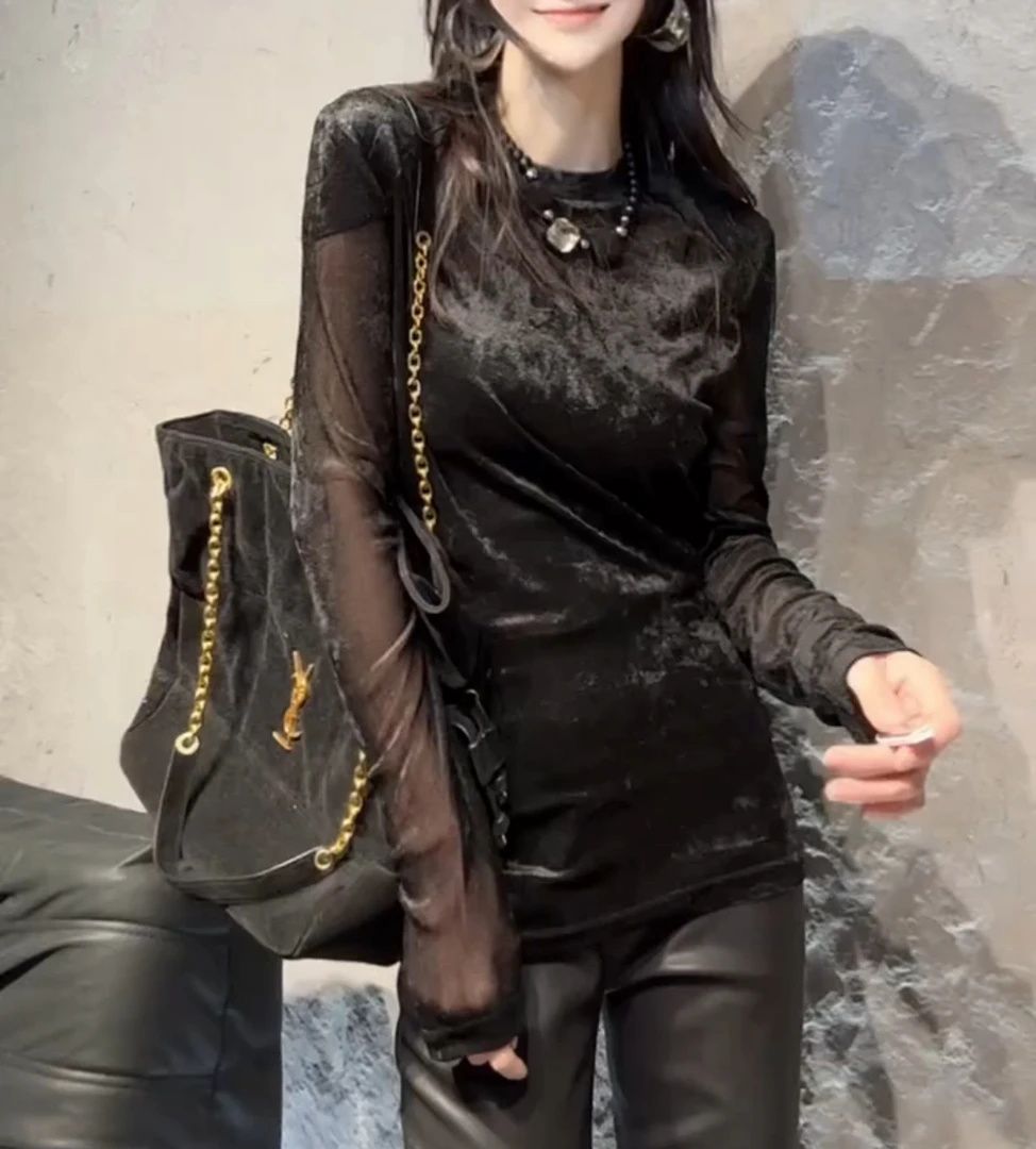 T恤修身型长袖圆领显瘦气质洋气修身复古内搭打底衫