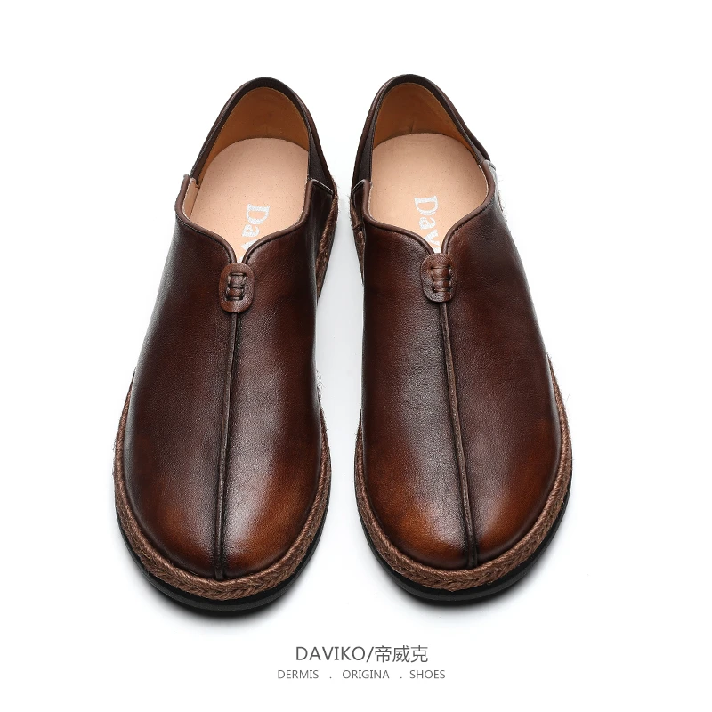 夏季渔夫鞋男扁头休闲乐福鞋真皮复古驾车懒人豆豆鞋手工套脚皮鞋