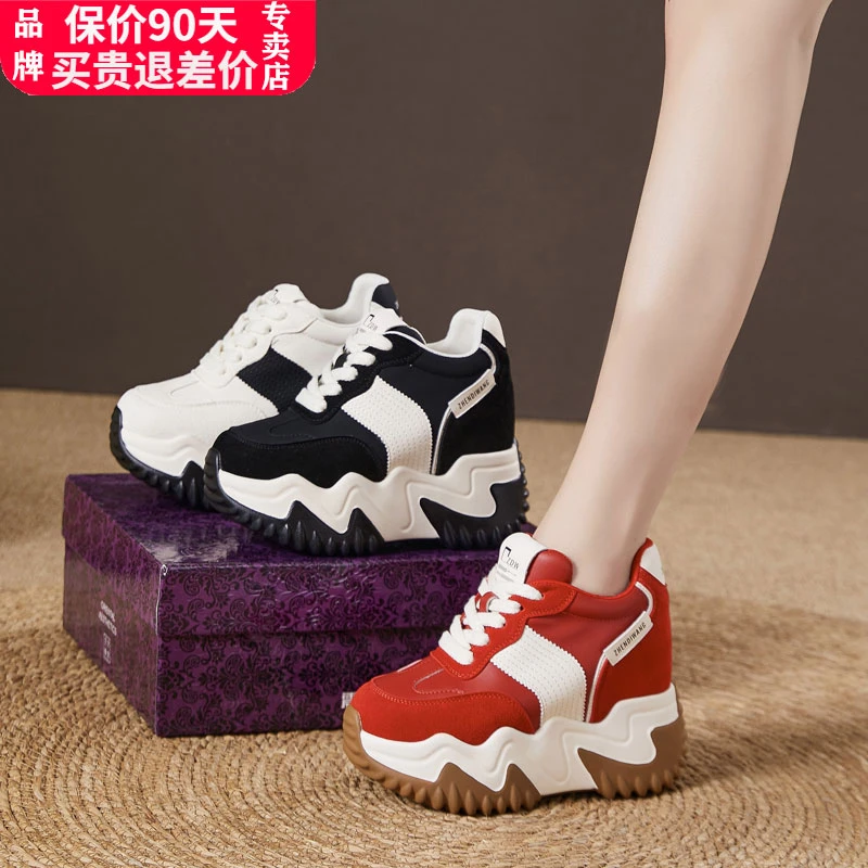 震地王女鞋2025秋季新款内增高12cm小个子厚底老爹鞋女休闲运动鞋