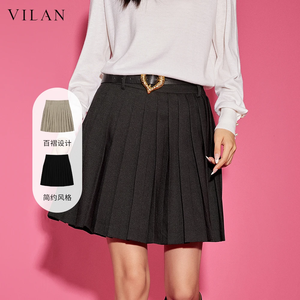 VILAN/慧兰商场同款百褶裙女高腰显瘦百搭2025春秋新款短款半身裙