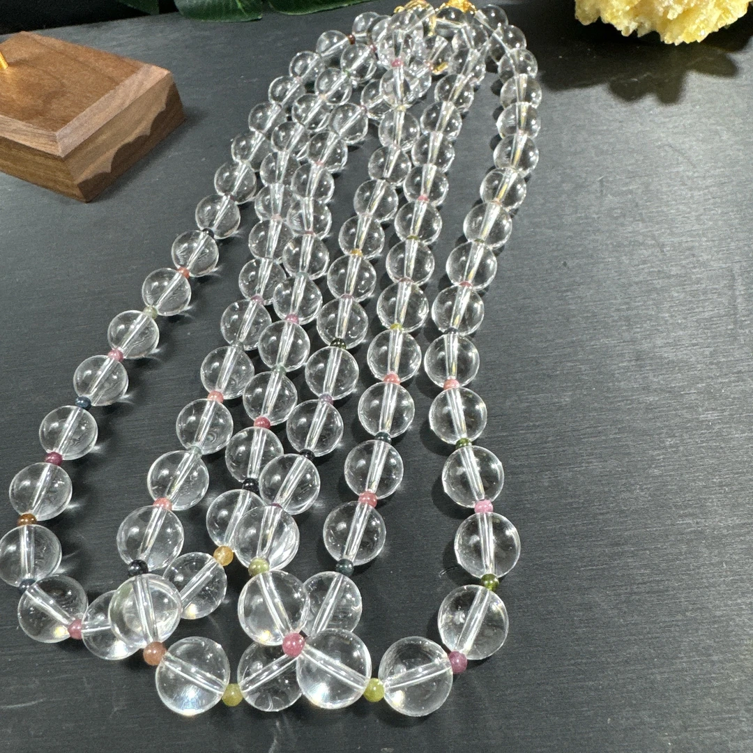 s531天然双A净体白水晶加碧玺设计款项链 多样性发一件