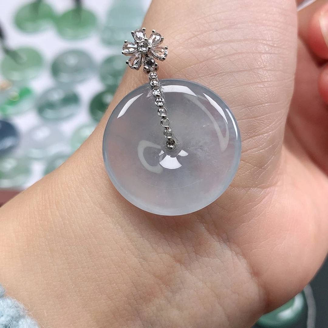 翡翠颈饰18K金镶嵌平安