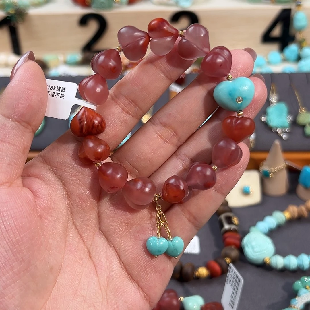 南红玛瑙18K金镶嵌手串南红屁桃手串